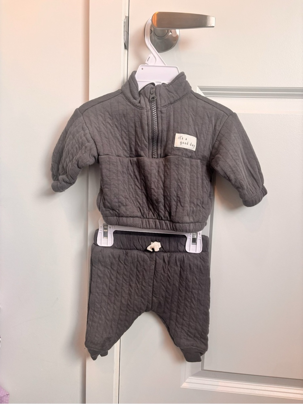 Quilted Infant Two-Piece Set in Charcoal Gray